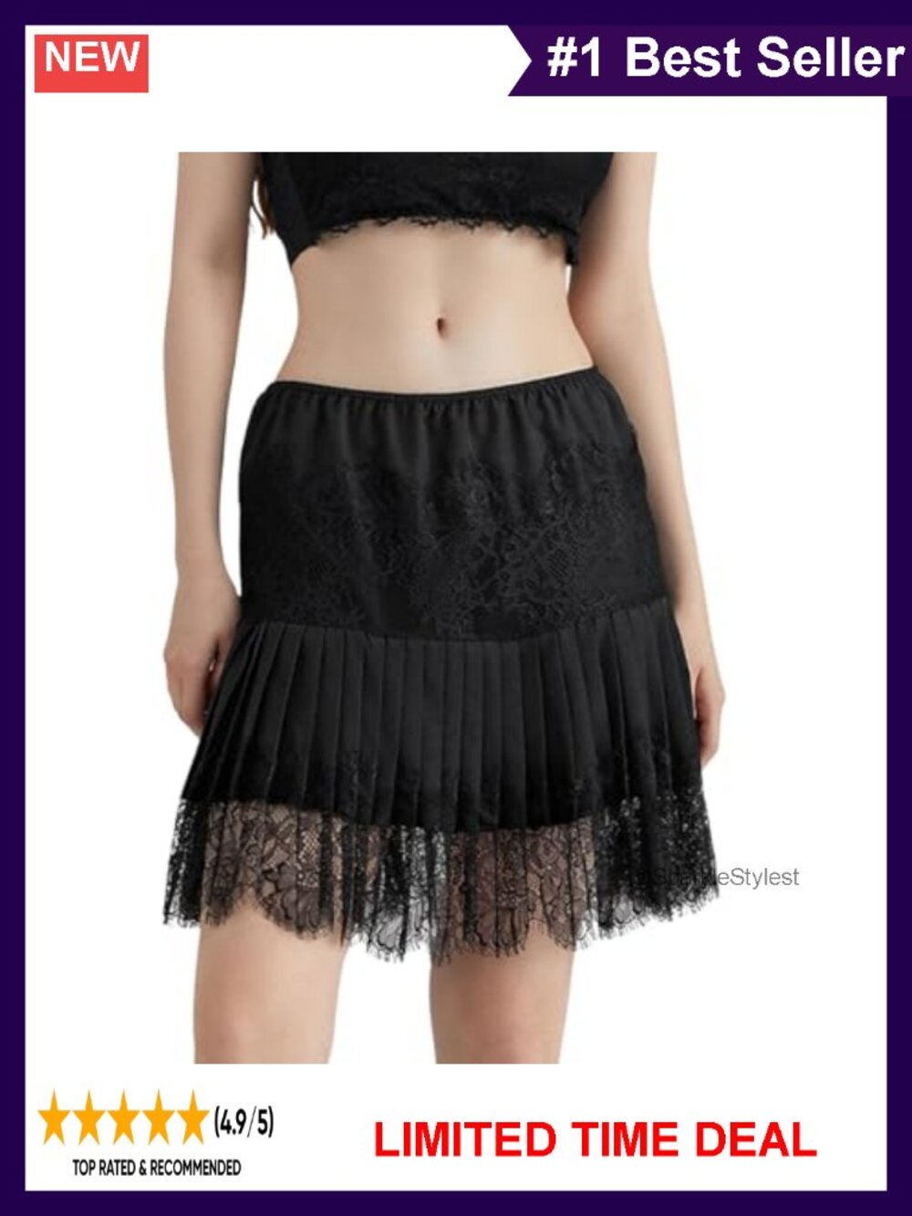 Lace Mini Skirt Low Waist Ruffle Pleated A-Line Flowy Slip
